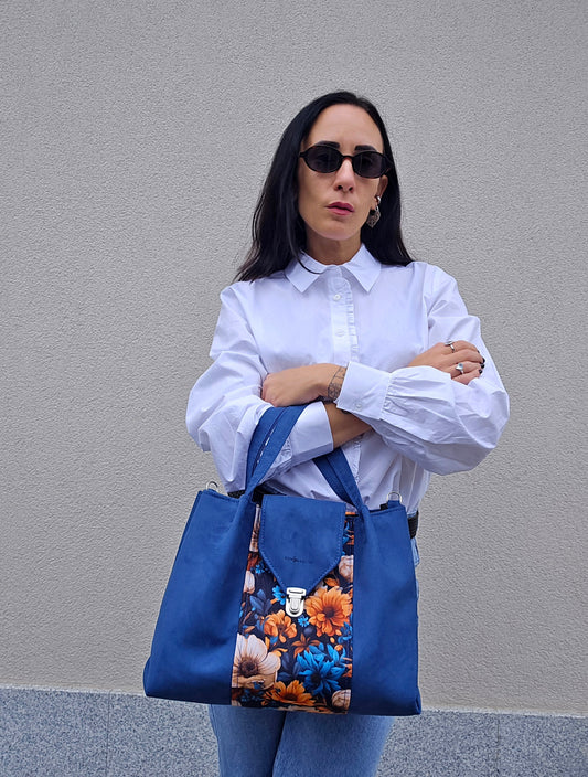L'ARTIGIANA - blu avio similsuede/ fiori
