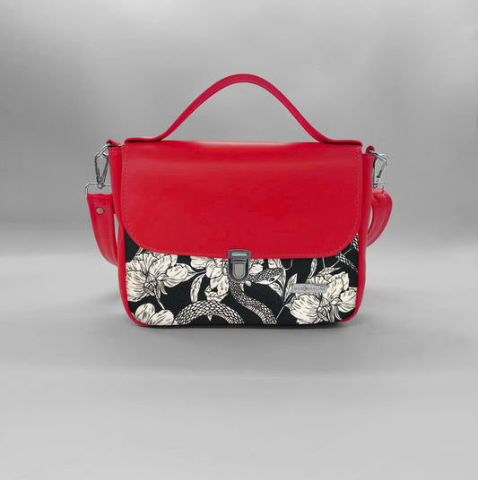 "DOTTY" VEGAN mini SIMILPELLE rosso/ fiori serpenti