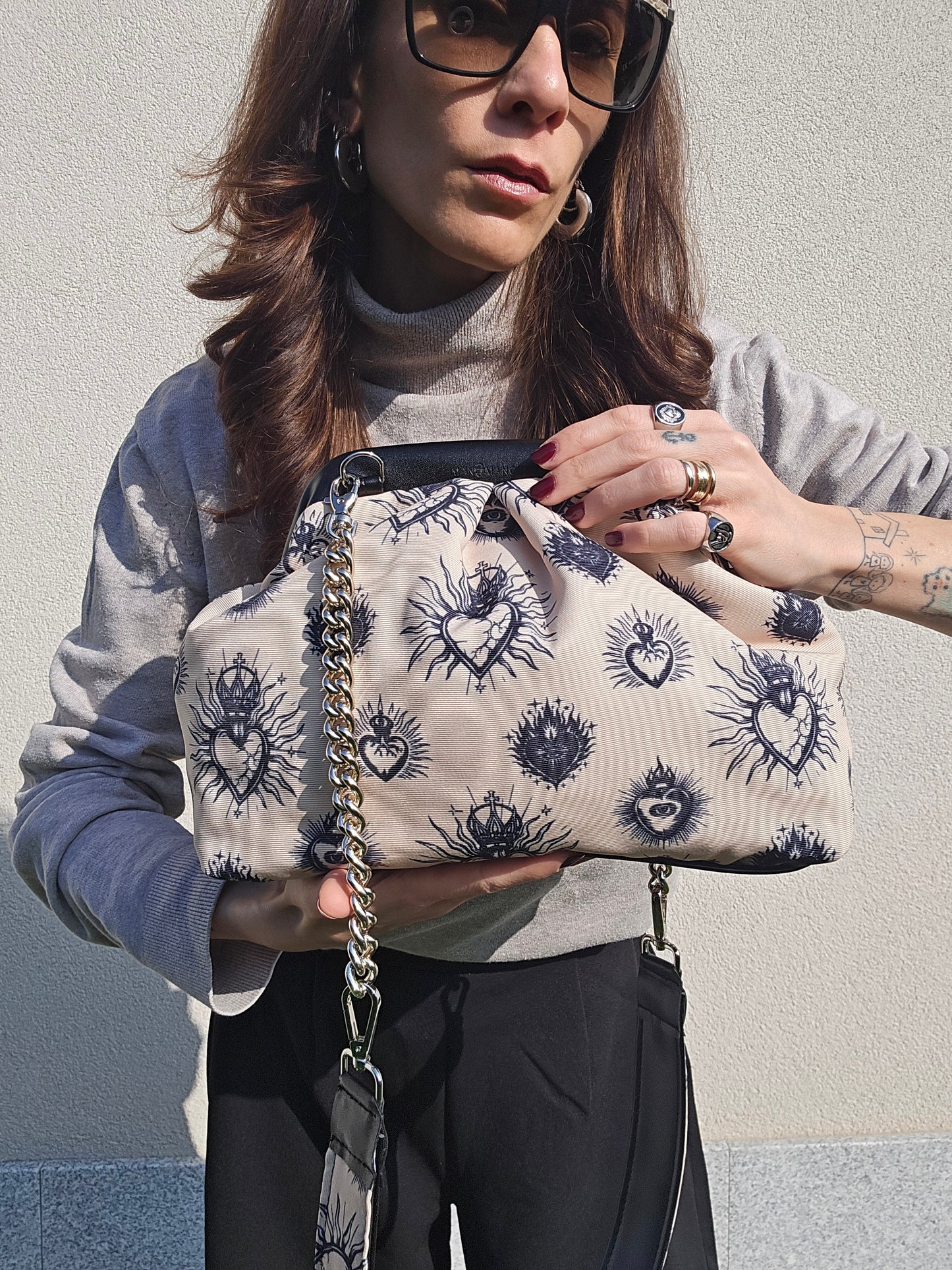 BORSA CLIC CLAC nero / ex voto new beige