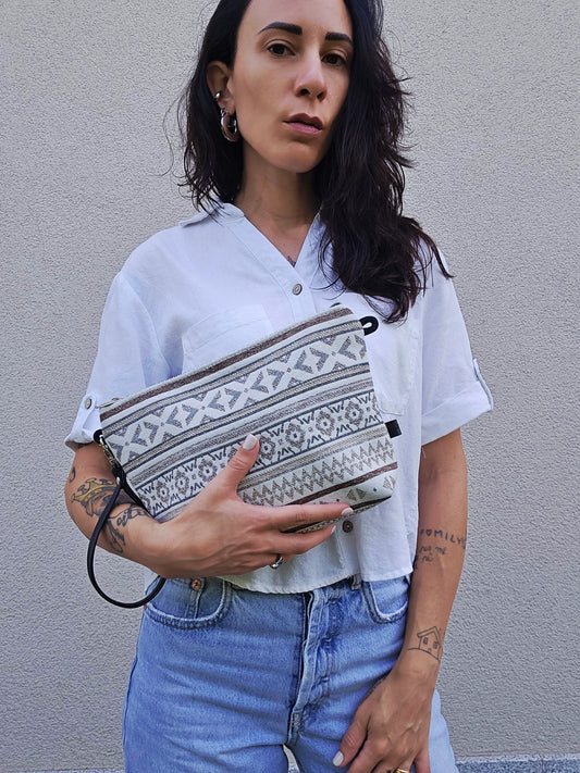 MAXI POCHETTE boho beige/grigio