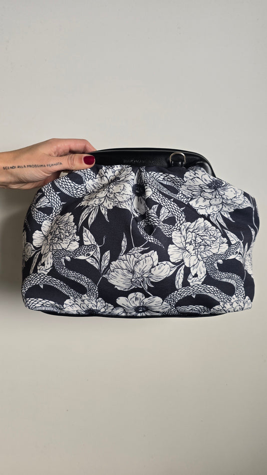 BORSA CLIC CLAC tracolla regolabile nero/fiori serpenti