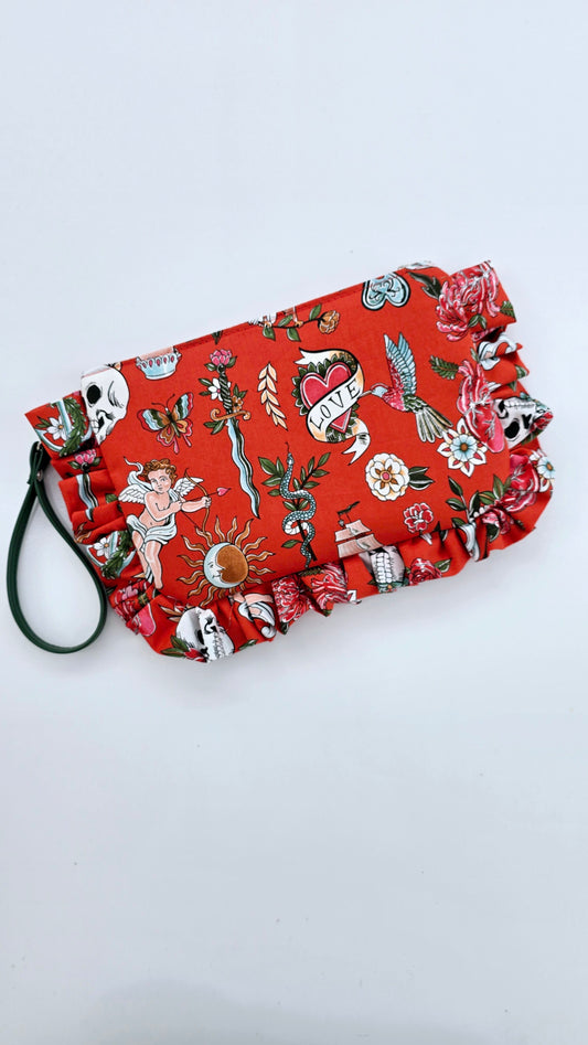 "MIRTA" pochette con rouches TELL TALE ROSSO