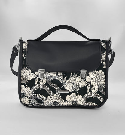 "DOTTY" VEGAN midi SIMILPELLE nero/fiori serpenti