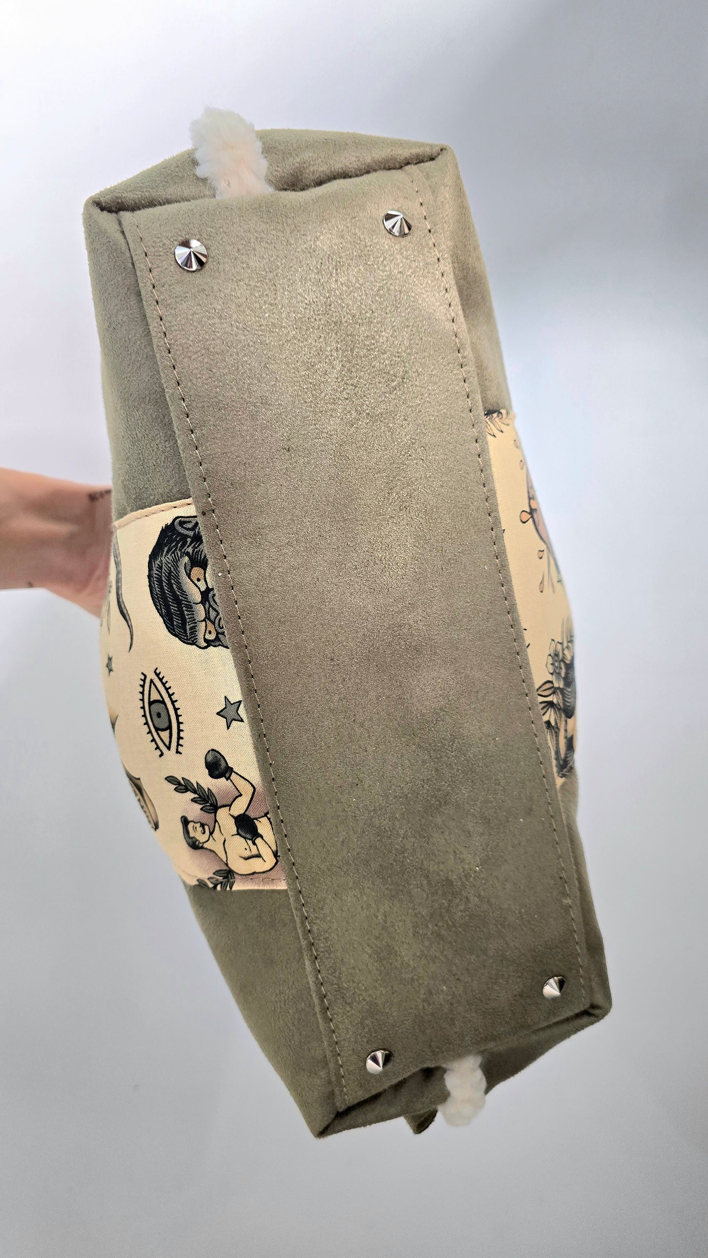 BORSA CLIC CLAC- simil suede/montone verde militare tattoo