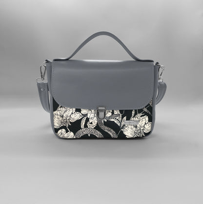"DOTTY" VEGAN mini SIMILPELLE grigio / fiori serpenti