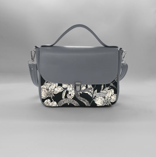 "DOTTY" VEGAN mini SIMILPELLE grigio / fiori serpenti
