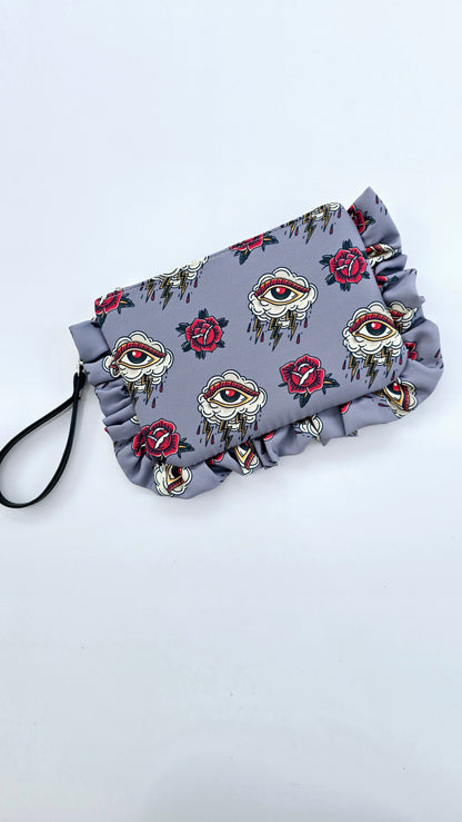 "MIRTA" pochette con rouches TATTOO GRIGIO