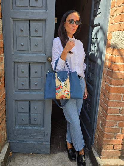 L'ARTIGIANA - blu avio/tattoo beige +borchie
