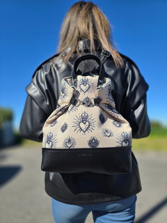 BORSA ZAINO 3 IN 1 NERO / ex voto new beige