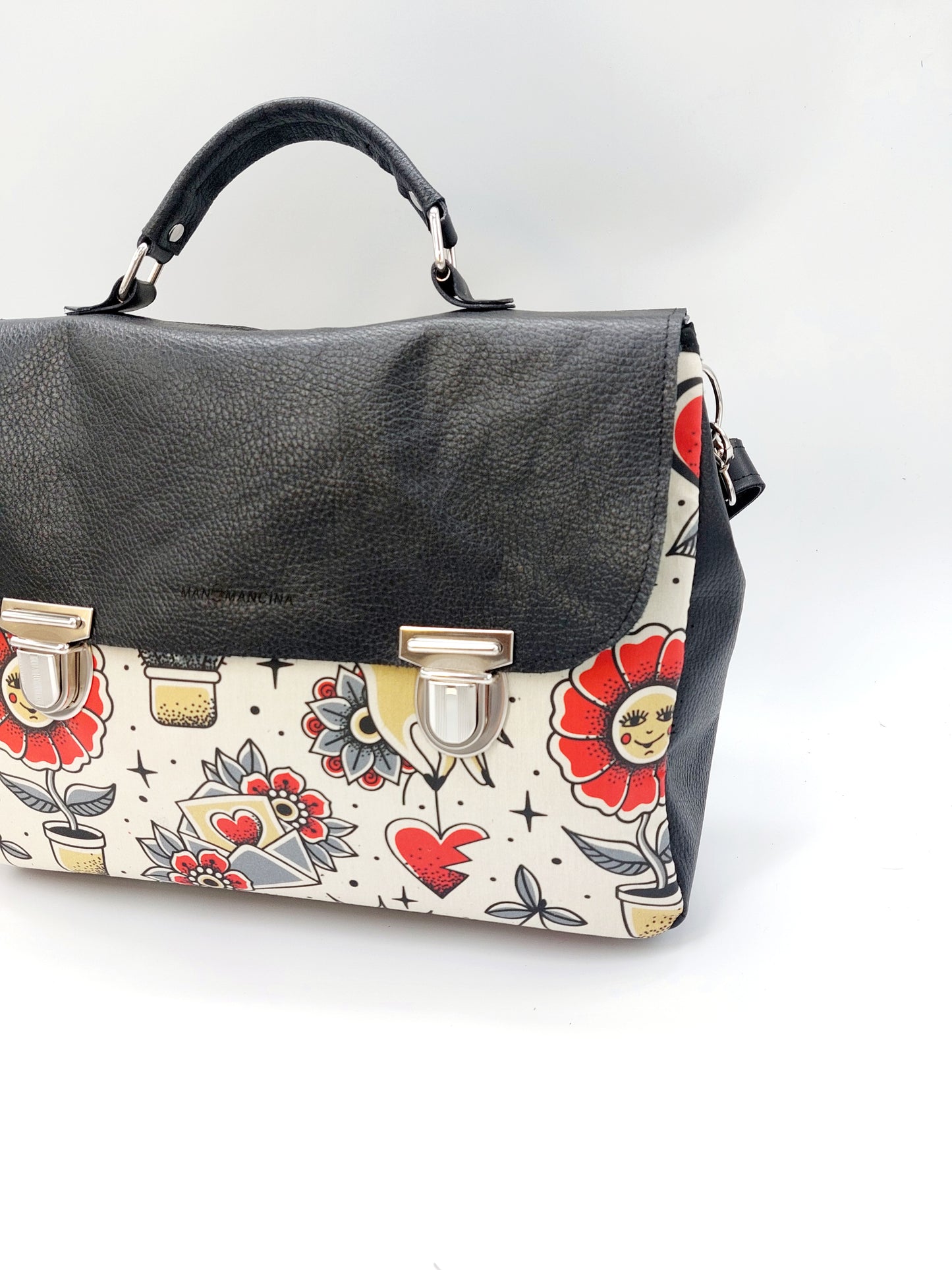"DOTTY" VERA PELLE maxi 2 in 1 NERO/FLOWER CACTUS